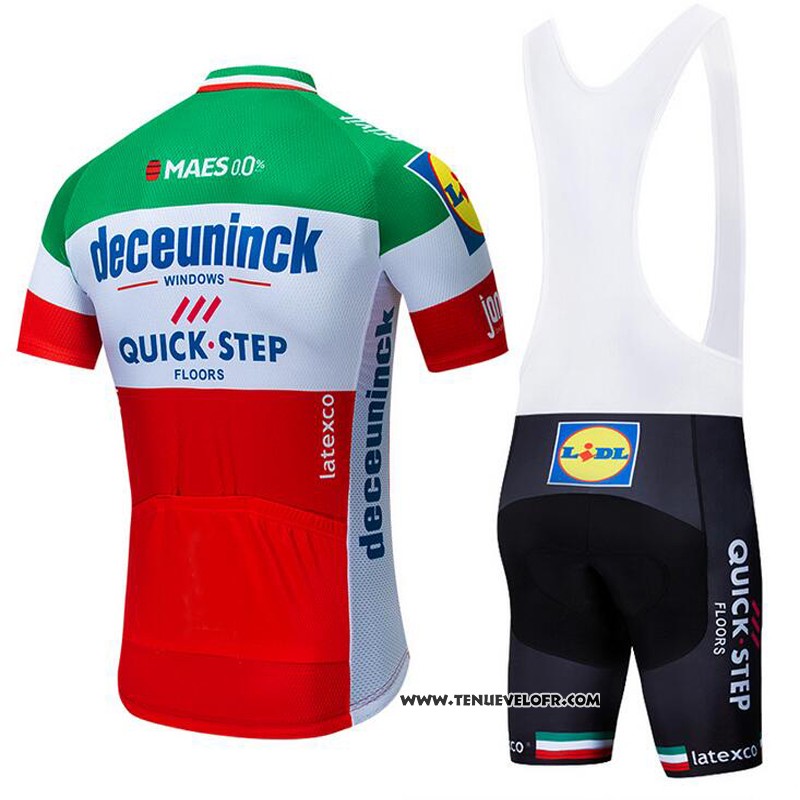 2019 Maillot Ciclismo Deceuninck Quick Step Vert Blanc Rouge Manches Courtes et Cuissard